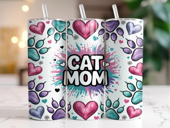 20oz Cat Mom Tumbler Wrap Sublimation for Bloggers & Publishers