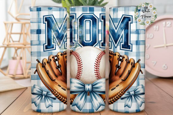 Baseball Mom Blue Gingham Tumbler Wrap Graphics for Digital Sellers