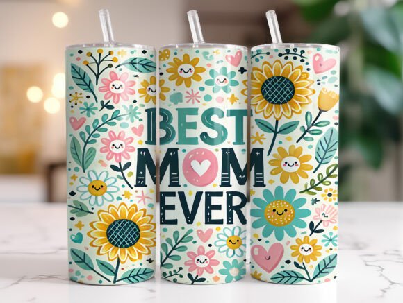 Best Mom Ever Floral 20 Oz Tumbler Wrap Graphics and Tumbler Wraps