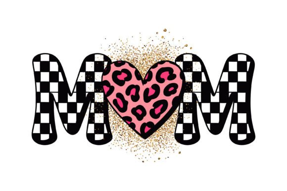 Checkered Mom Leopard Heart Graphics for T-Shirt Designs