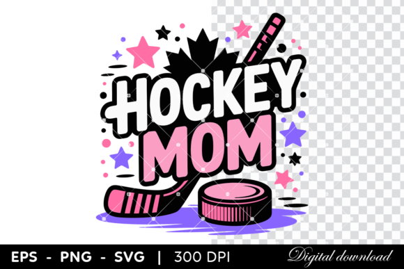 Hockey Mom Text with Stick and Puck: A Versatile Graphic Design Asset for Modern Branding